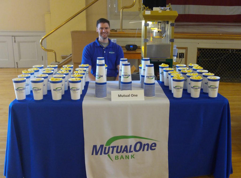 MutualOne Bank employee, Michael Carey at popcorn booth