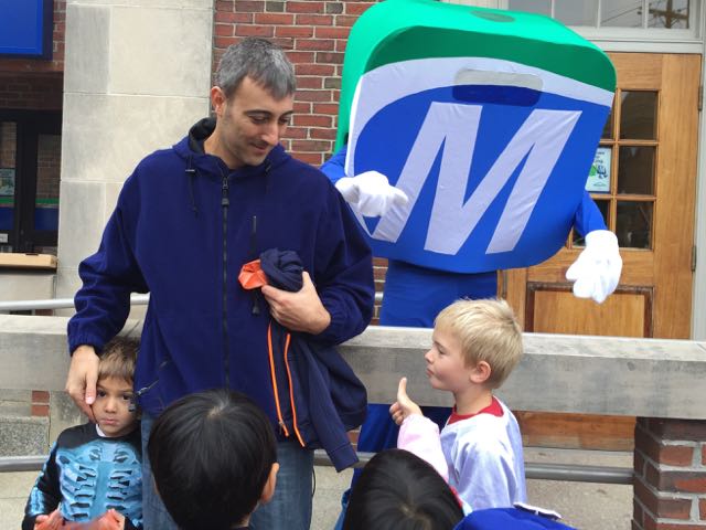 Mo saying hi to children in the Natick Halloween Parade