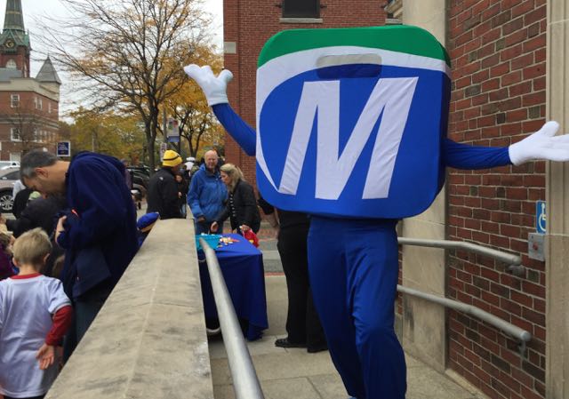 Mo saying hi to children in the Natick Halloween Parade