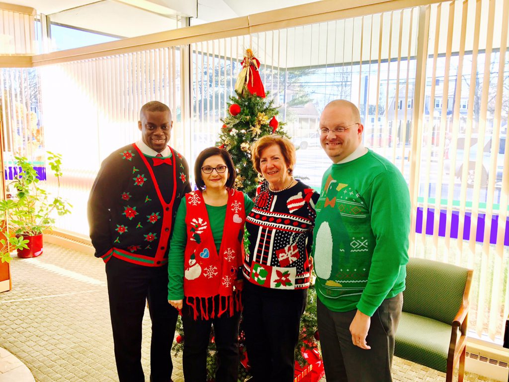 MutualOne Bank employees in their ugly sweaters