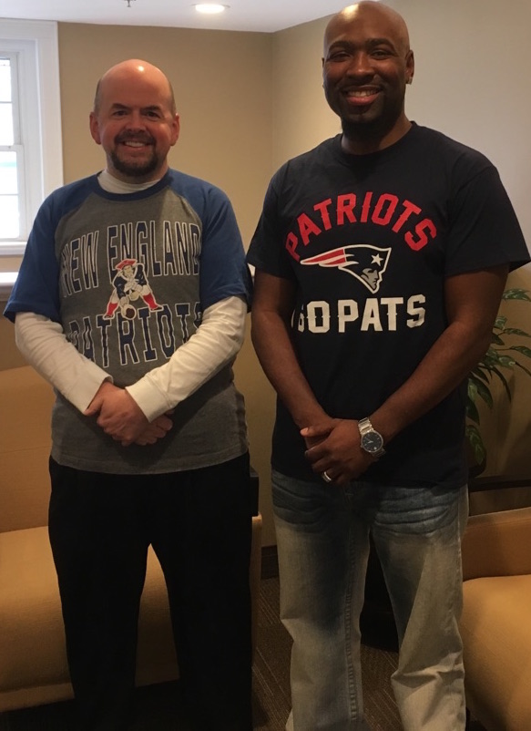 MutualOne Bank employees wearing New England Patriots spirit-wear