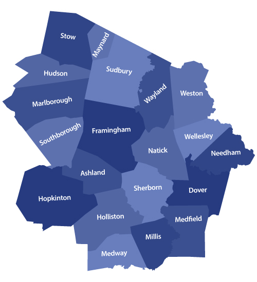 CRA Area Map with towns listed below