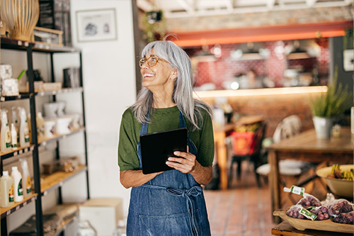 Store owner taking inventory